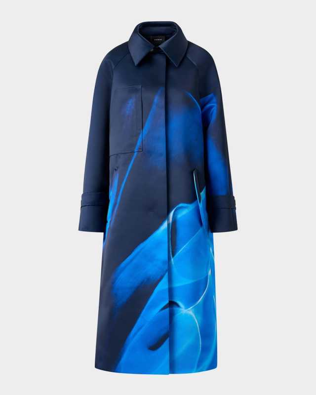 Elliot Silk Duchess Alysons Cyanotype-Print Oversized Coat